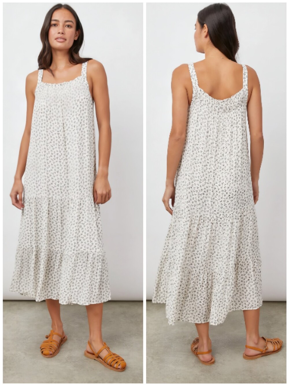 Rails Claire Floral Cream Dark Gray Midi Dress, XS